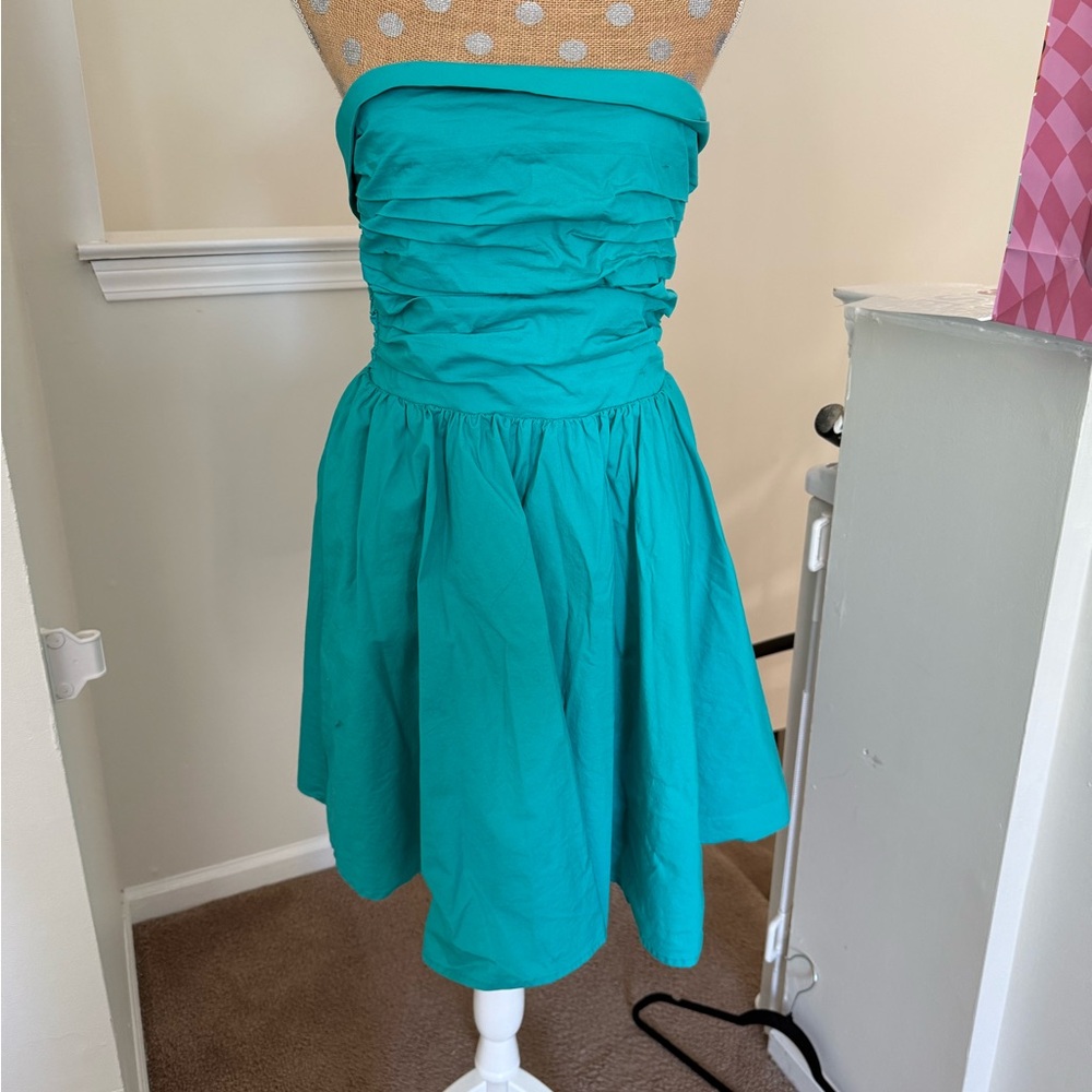 Wayf Strapless Teal Dress